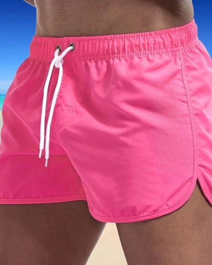 Men's Elastic Waist Swim Trunks with a Drawstring Tie