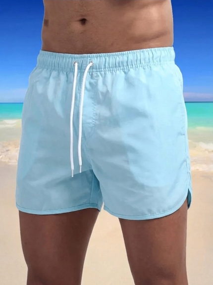 Men's Elastic Waist Swim Trunks with a Drawstring Tie