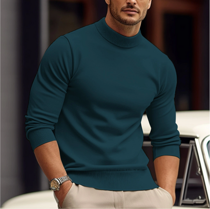 Men's Fine Knit Sweater with a Ribbed Mock Neck
