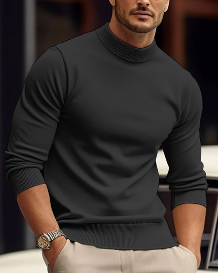 Men's Fine Knit Sweater with a Ribbed Mock Neck