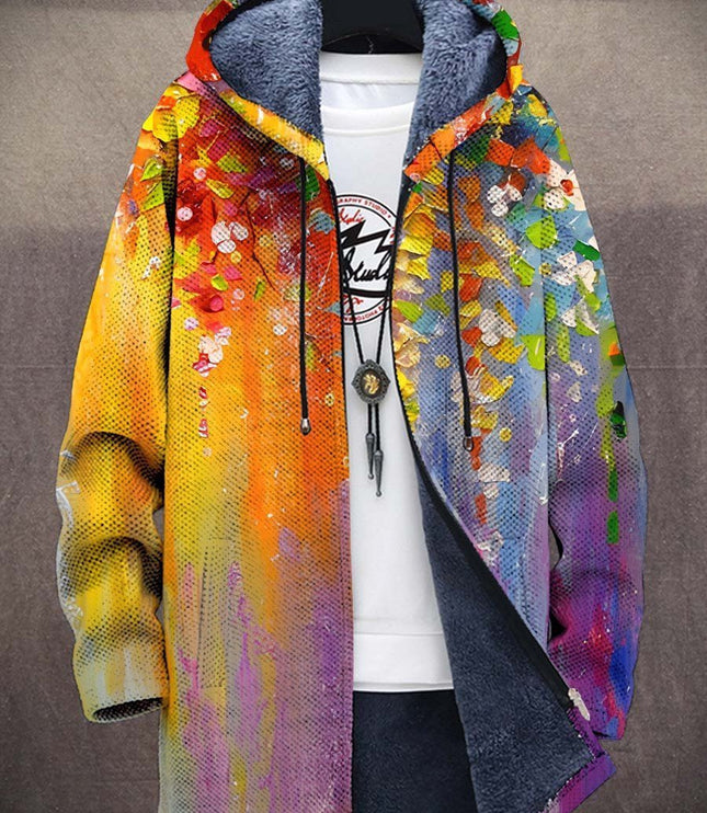 Men's Fleece Lined Art Print Oversized Hooded Cardigan