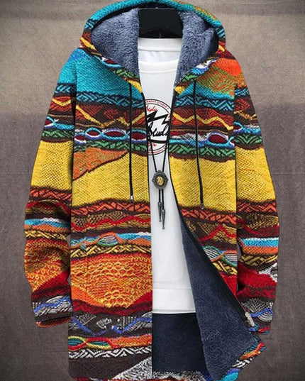 Men's Fleece Lined Art Print Oversized Hooded Cardigan