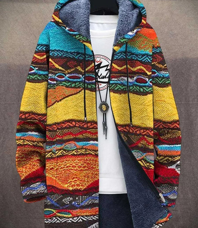Men's Fleece Lined Art Print Oversized Hooded Cardigan