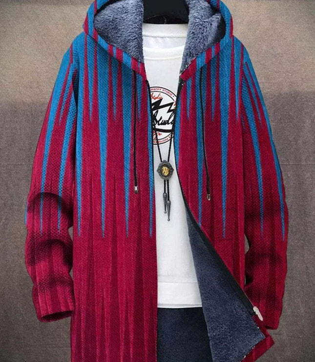 Men's Fleece Lined Art Print Oversized Hooded Cardigan
