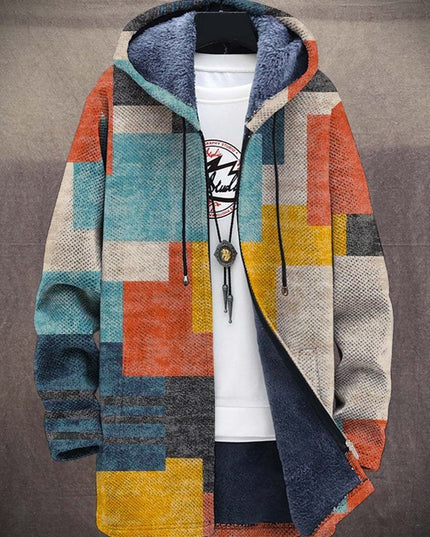 Men's Fleece Lined Art Print Oversized Hooded Cardigan
