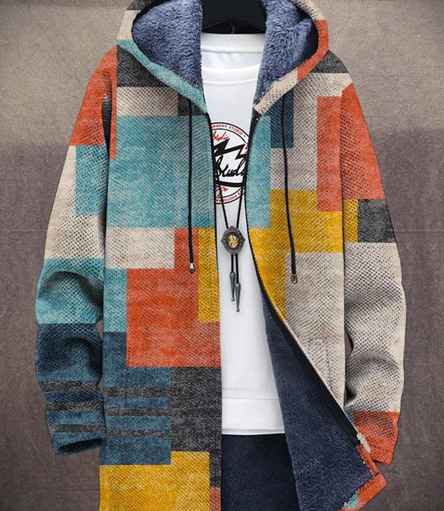 Men's Fleece Lined Art Print Oversized Hooded Cardigan