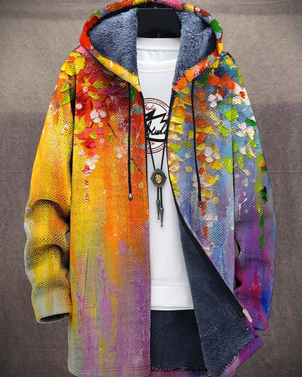 Men's Fleece Lined Art Print Oversized Hooded Cardigan