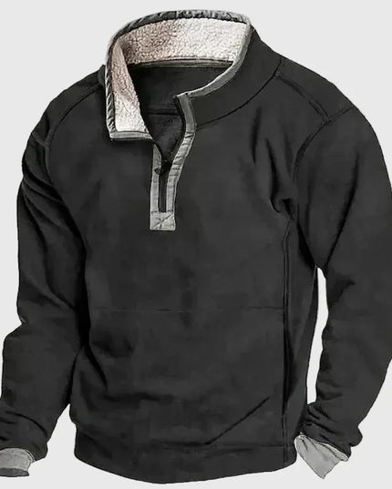 Men's Fleece-Lined Pullover with a Snap Collar