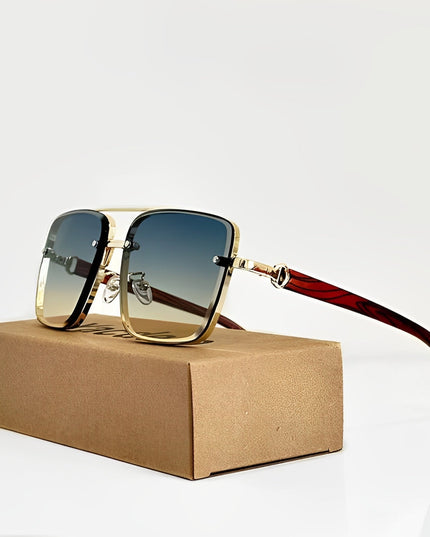 Men's Gold Square Sunglasses with a Gradient Tint