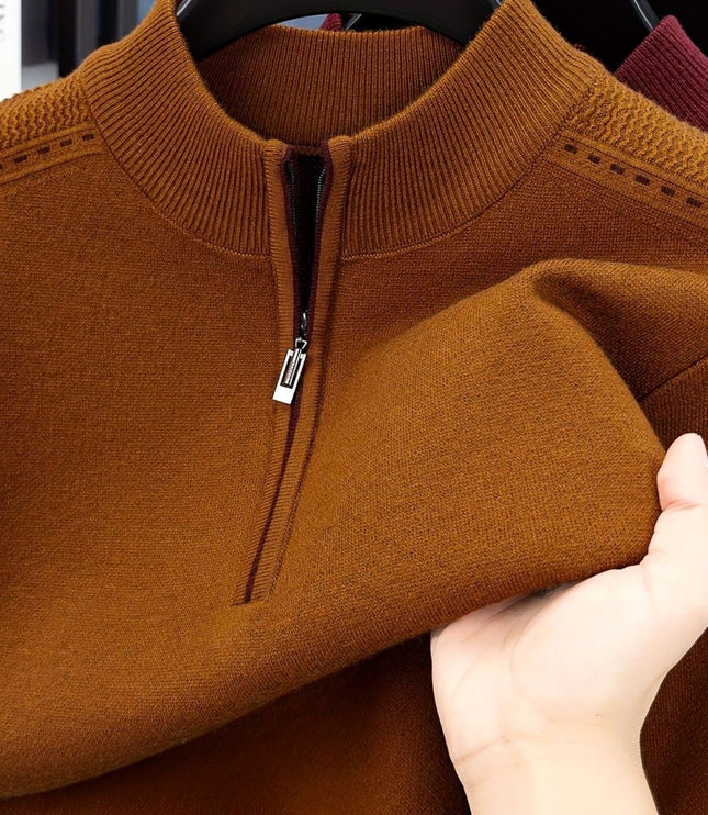 Men's Half-Zip Stand Collar Knit Pullover Sweater