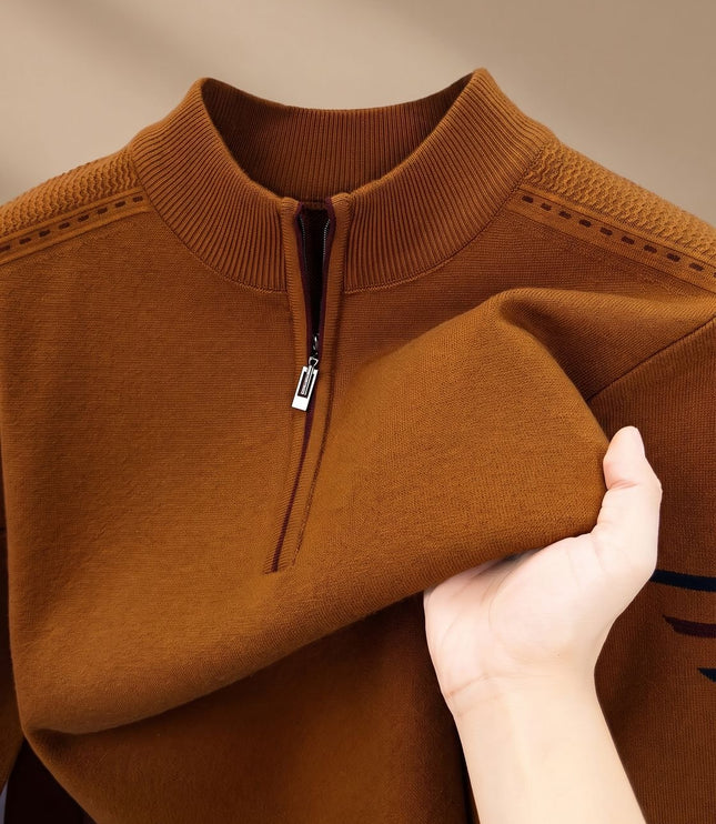 Men's Half-Zip Stand Collar Knit Pullover Sweater