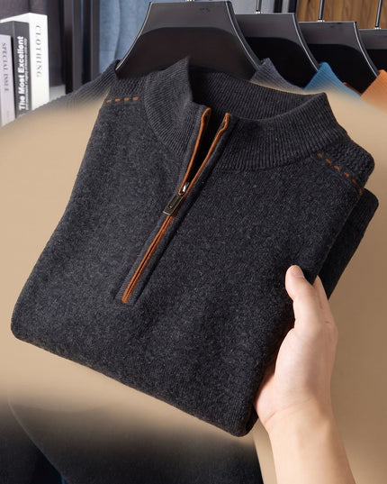 Men's Half-Zip Stand Collar Knit Pullover Sweater