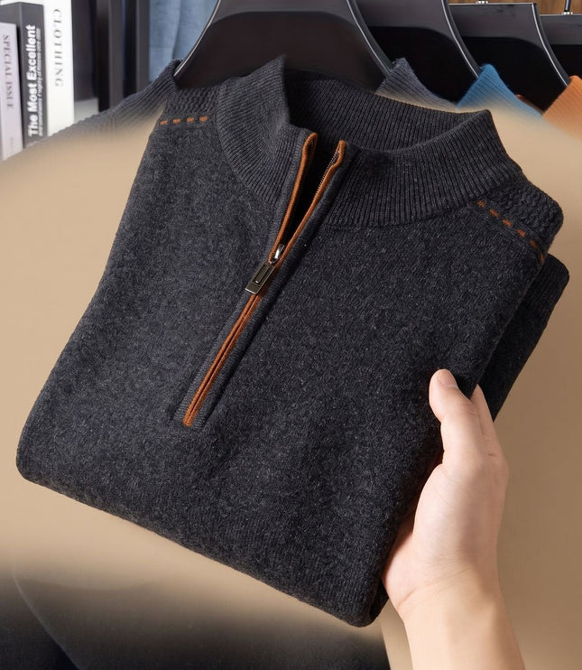 Men's Half-Zip Stand Collar Knit Pullover Sweater