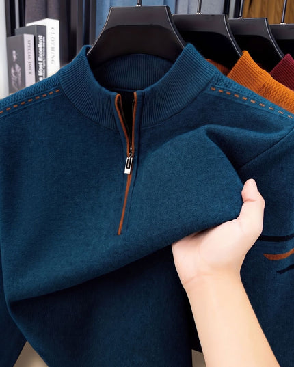 Men's Half-Zip Stand Collar Knit Pullover Sweater