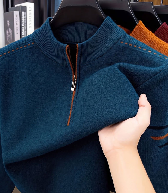 Men's Half-Zip Stand Collar Knit Pullover Sweater