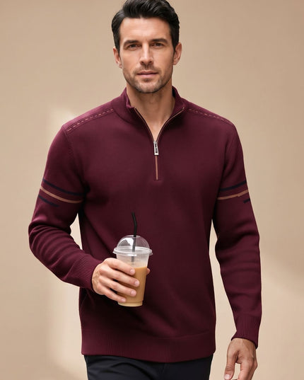 Men's Half-Zip Stand Collar Knit Pullover Sweater