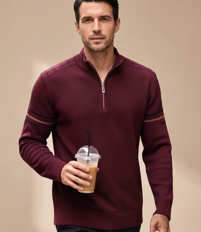 Men's Half-Zip Stand Collar Knit Pullover Sweater