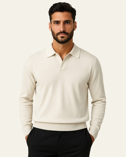 Men's Knit Polo Pullover with an Open Collar