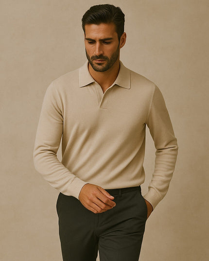 Men's Knit Polo Pullover with an Open Collar