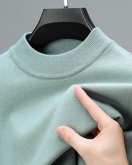 Men's Knit Pullover with a Ribbed Funnel Collar