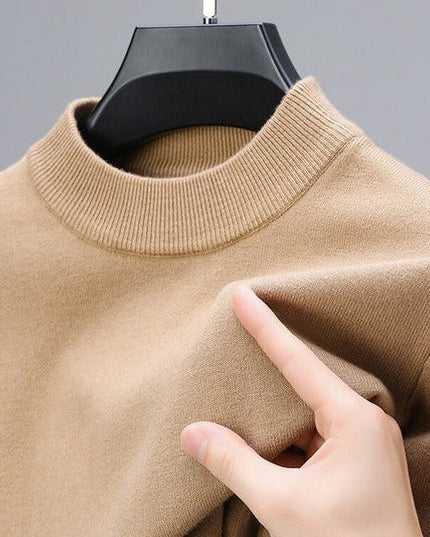 Men's Knit Pullover with a Ribbed Funnel Collar