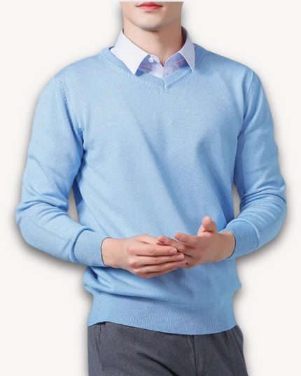 Men's Layering Sweater with a V-Neck and Ribbed Trim