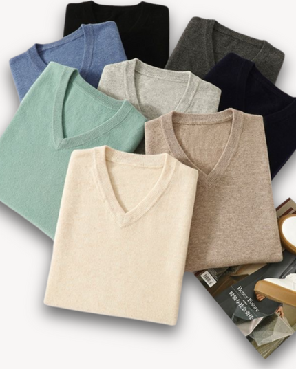 Men's Layering Sweater with a V-Neck and Ribbed Trim