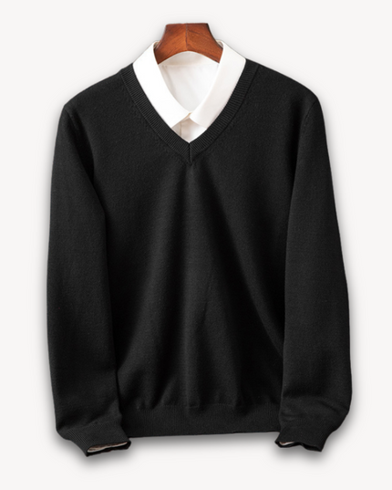 Men's Layering Sweater with a V-Neck and Ribbed Trim