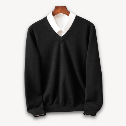 Men's Layering Sweater with a V-Neck and Ribbed Trim