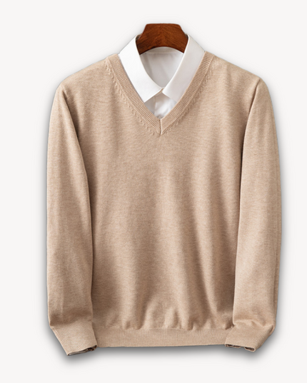 Men's Layering Sweater with a V-Neck and Ribbed Trim