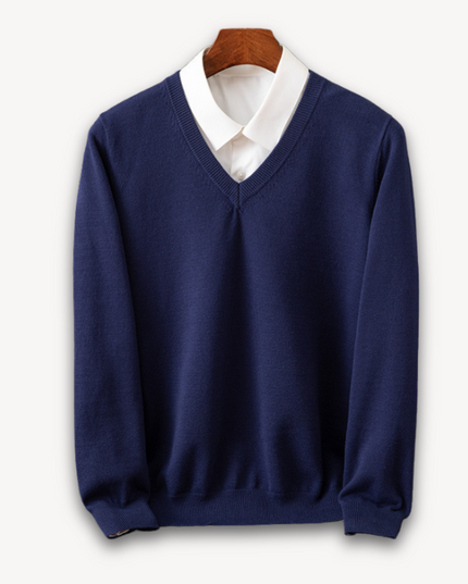 Men's Layering Sweater with a V-Neck and Ribbed Trim