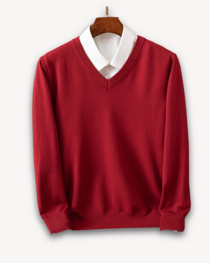 Men's Layering Sweater with a V-Neck and Ribbed Trim