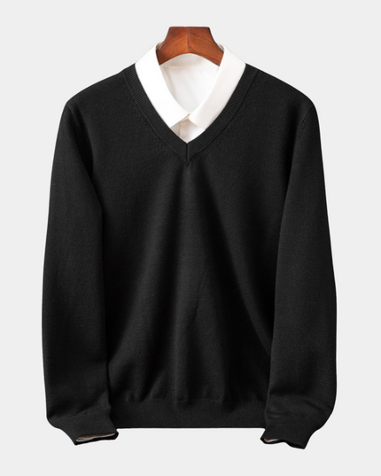 Men's Layering Sweater with a V-Neck and Ribbed Trim