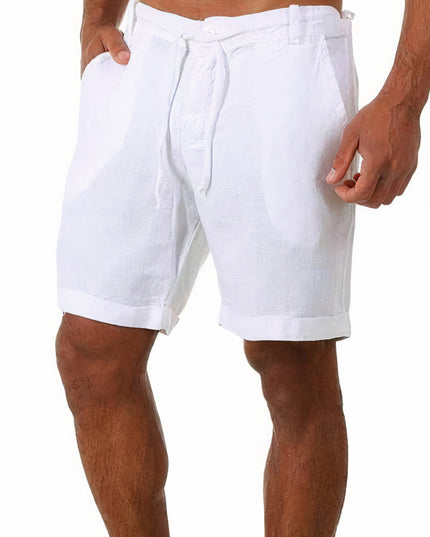 Men's Linen-Look Shorts with a Drawstring Waist and Cuffed Hem