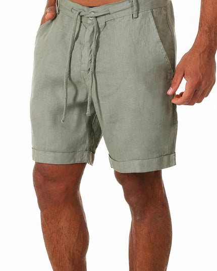 Men's Linen-Look Shorts with a Drawstring Waist and Cuffed Hem