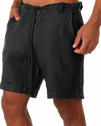 Men's Linen-Look Shorts with a Drawstring Waist and Cuffed Hem