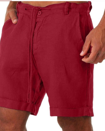 Men's Linen-Look Shorts with a Drawstring Waist and Cuffed Hem