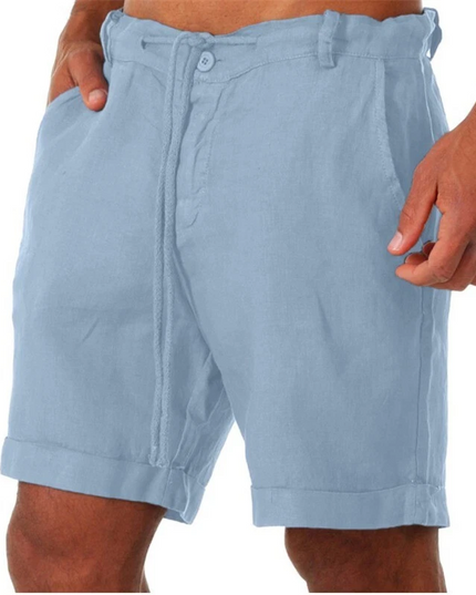 Men's Linen-Look Shorts with a Drawstring Waist and Cuffed Hem