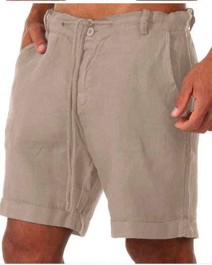 Men's Linen-Look Shorts with a Drawstring Waist and Cuffed Hem