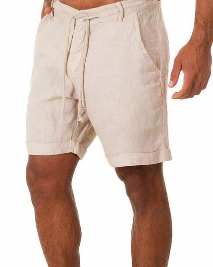 Men's Linen-Look Shorts with a Drawstring Waist and Cuffed Hem