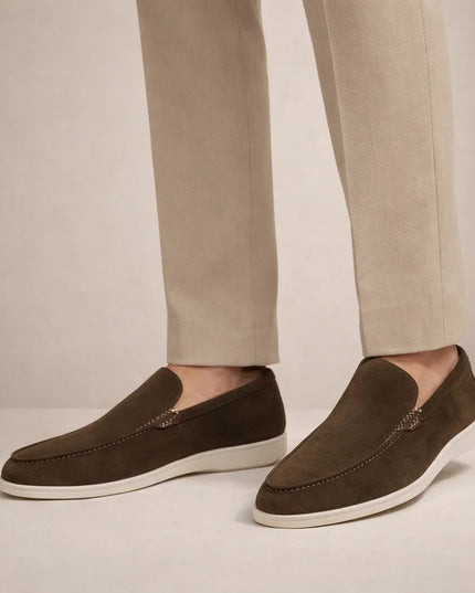 Men's Loafers in Suede with a Chunky White Sole