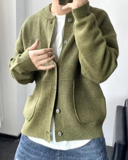 Men's Oversized Button Front Crewneck Knit Cardigan