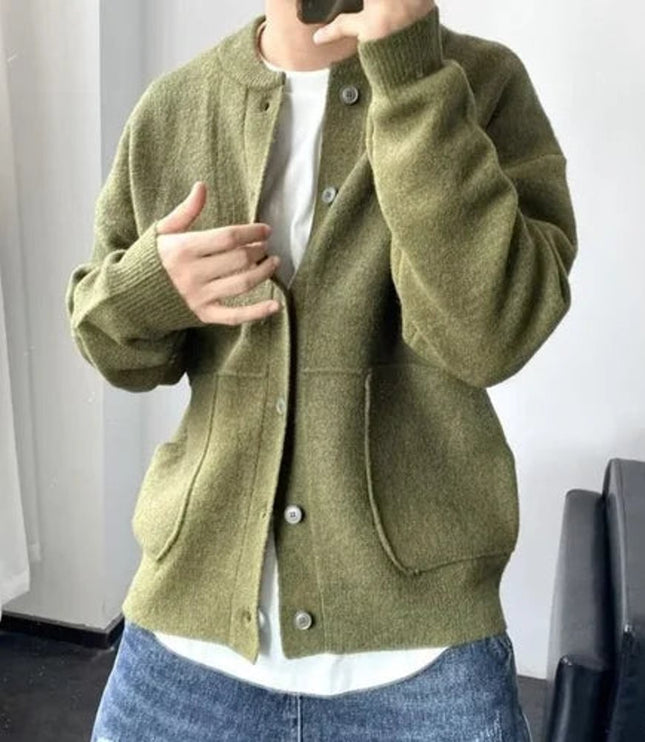 Men's Oversized Button Front Crewneck Knit Cardigan