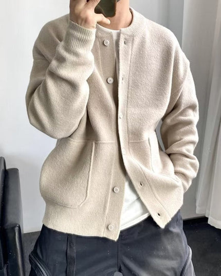 Men's Oversized Button Front Crewneck Knit Cardigan