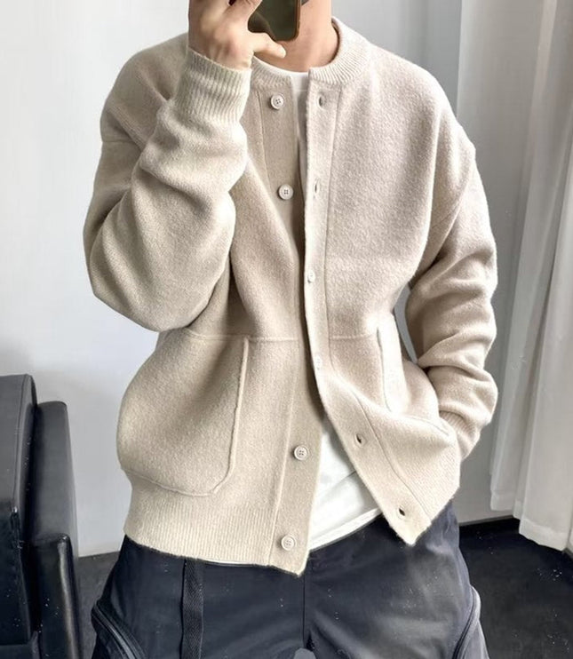 Men's Oversized Button Front Crewneck Knit Cardigan