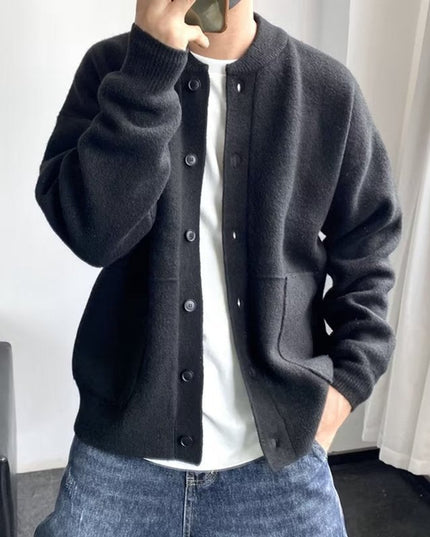 Men's Oversized Button Front Crewneck Knit Cardigan