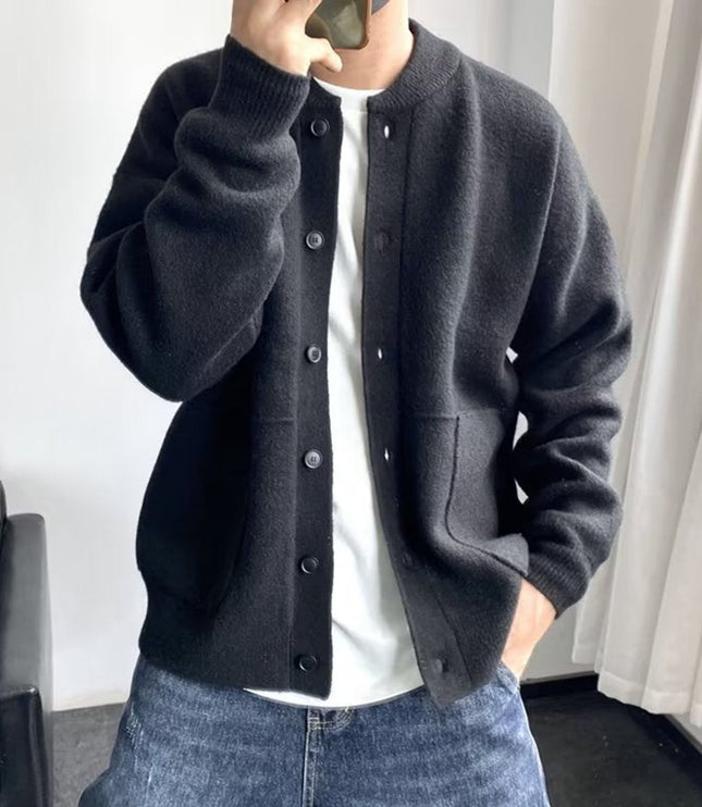 Men's Oversized Button Front Crewneck Knit Cardigan