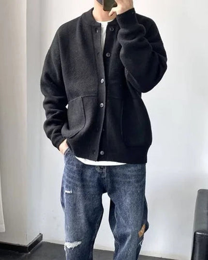 Men's Oversized Button Front Crewneck Knit Cardigan