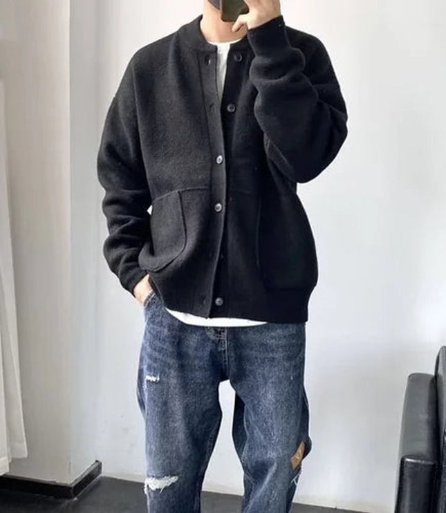 Men's Oversized Button Front Crewneck Knit Cardigan