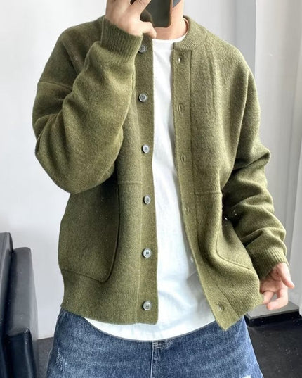 Men's Oversized Button Front Crewneck Knit Cardigan